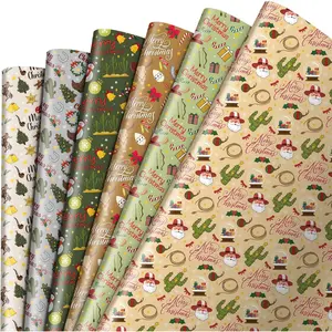 12 count Western Christmas Wrapping Paper Cute Cowboy Cowgirl  Wrap Funny Christmas Wrapping Paper for Xmas Holiday Party Decoration Arts Crafts