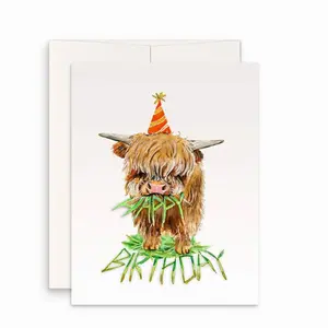 Highland Cow Vegan Birthday Card Funny - Favorite Herbivore Vegetarian Birthday Cards For Best Friend