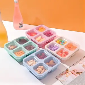 Portable Food Storage Box, 3/4 Counts 4 Grid Lunch Box with Lid, Bento Box, Snack Boxes, Lunch Boxes for Men & Women, Great for Plane, Portable Travel