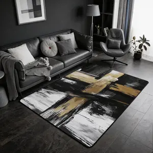 Black White Gold Area Rug 3x5 Abstract Art Living Room Rugs for Bedroom Modern Geometric Indoor Floor Mat Polyester Room Decor