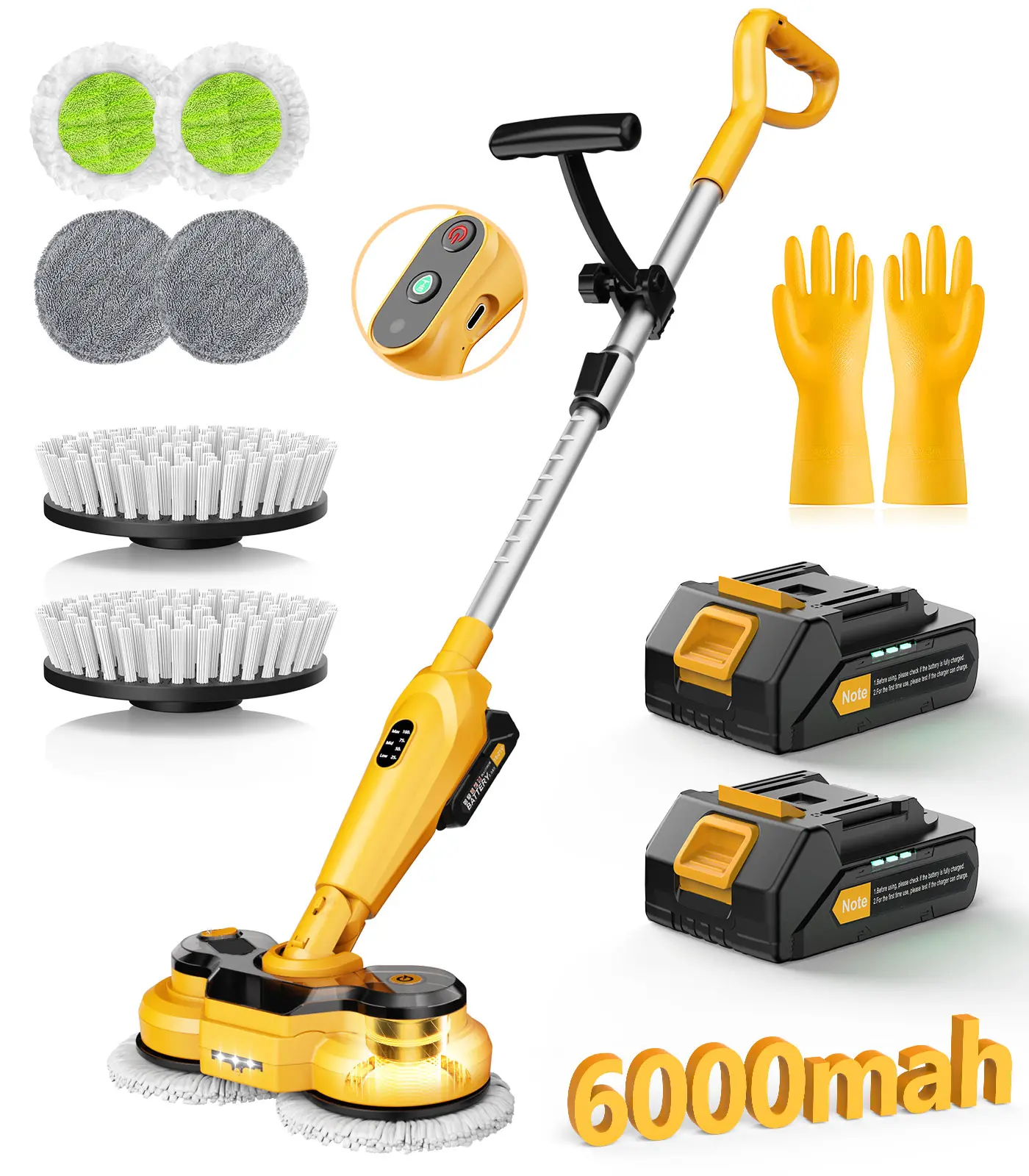 Qimedo 6000mAh Battery Cordless Electric Mop M3 Pro, 800RPM Electric Power Scrubber & Mops for Floor Cleaning, Automatic Spin Mops with Smart Display, Rotating Mop with LED Light & Water Spray