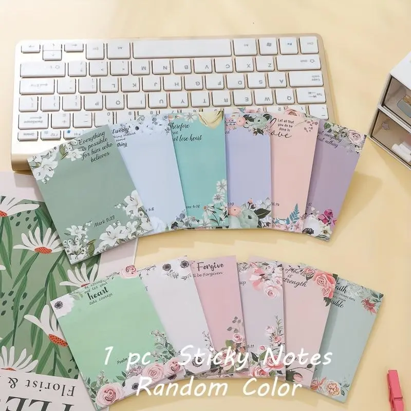 1/3/6pcs Bible Sticky Notes, 30 Sheets Per Pack, Vintage Flower Adhesive Notepads, Inspirational Memos, Random Colors, Vintage Floral, Floral Pattern Sticker, Gift for Friends and Family, Office Supplies