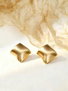 Matte Gold Irregular Square Stud Earrings | Brushed Abstract Sculptural Statement Earrings for Women  #BrushedGoldJewelry #AbstractStudEarrings #ModernStatementEarrings #MinimalistGoldJewelry #EverydayGoldStuds #WorkwearJewelry #TikTokMadeMeBuyIt