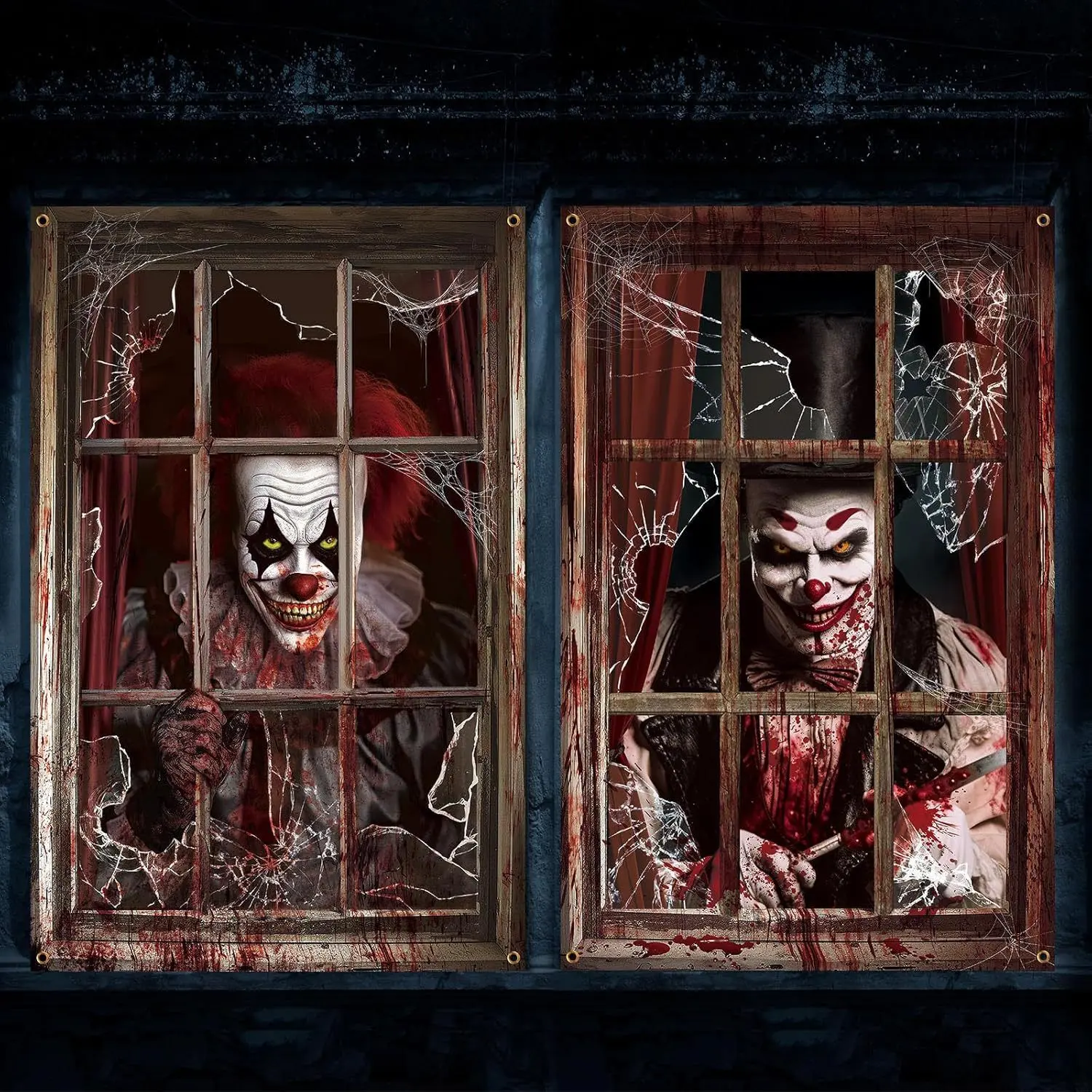 Halloween Spooky Horror Curtain - Hanging Window & Door Cover, Home Party Backdrop Banner, Festive Home & Party Supplies Gift, Banners, Scary, High-Def Print