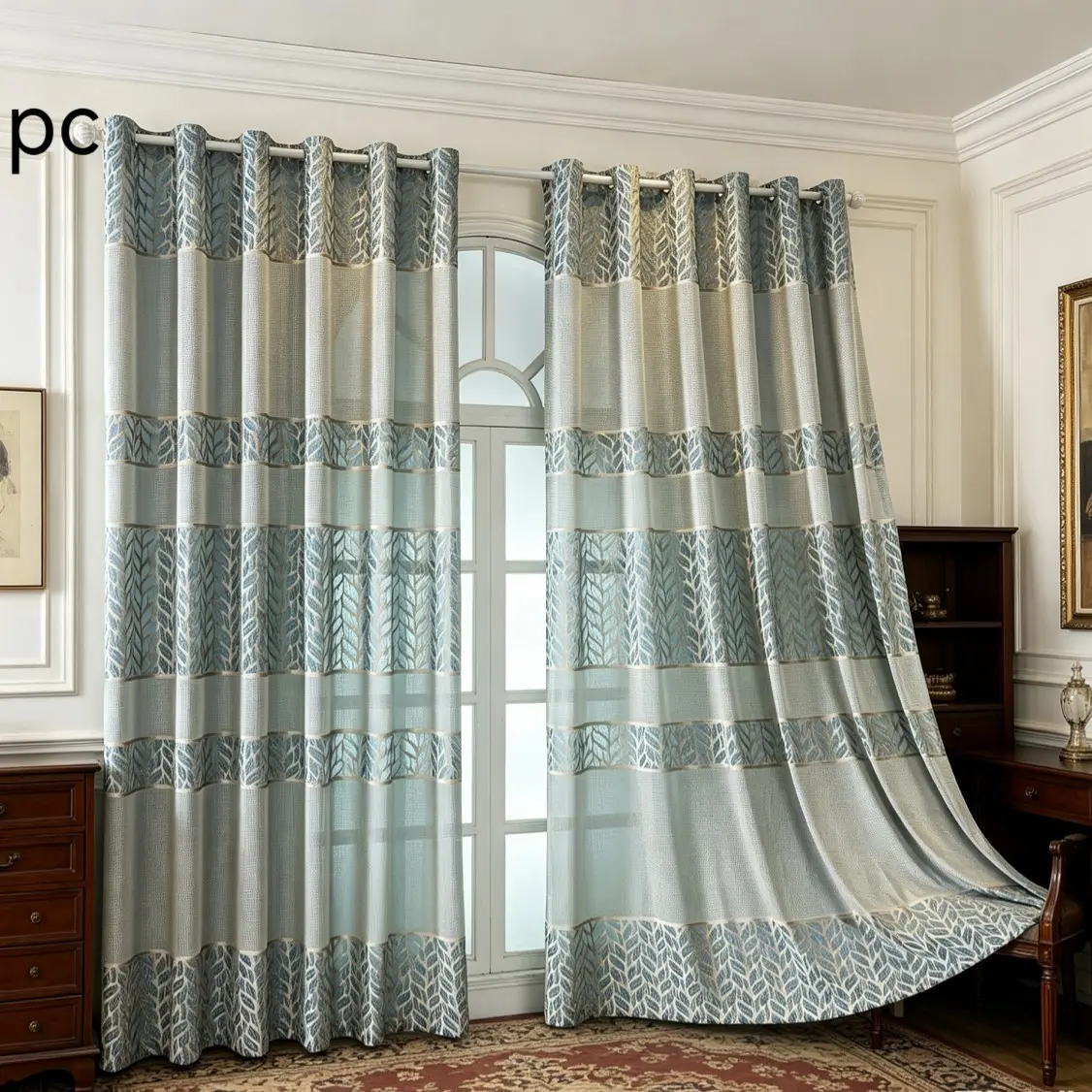 1pc# Geometric Curtains, Blue and Beige Window Curtains, Jacquard Curtains, Ready-made Curtains, Light-filtering Curtains, Modern Grommet Curtains, Elegant Home Decor, Luxury Curtains, Home Upgrade #Curtain Decor