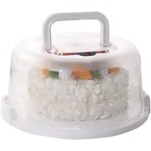 Plastic Round Small Cake Carrier Holder Container with Handles Suitable for 6~8 inch Diameter and 4 inch Height Cakes (White)