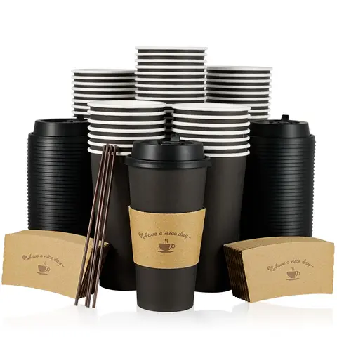 50/100pc Coffee Cups [10-20oz] Disposable Jolly Chef Multi-Size Bulk Packs Insulated Ripple Paper To-Go Cups, Food-Grade for Hot Drinks, Restaurant Supply for Events, Disposable Home & Festive Party Tableware,halloween gift chrismas