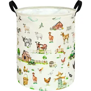 19.7 Inch Round Laundry Clothes Hamper with Handles, Storage Organizer Bins Laundry Gift Basket for Room Bedroom Decor
