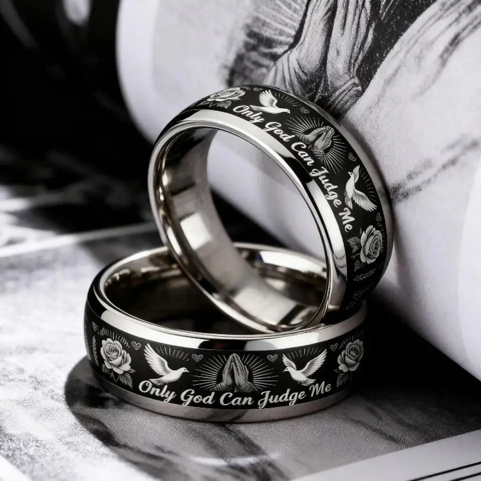 Vintage "Solely God Can Judge Me" Prayer-Hand Designs Stainless Steel Rings For Men Women Retro Amulet Jewelry Gifts Wholesale