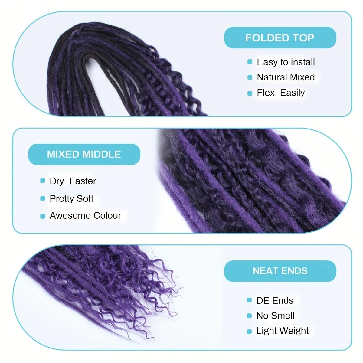 15Pcs Mixed Double Ended Dreadlock Extensions 24 Inch, Handmade Boho Hippie Style Straight & Curly Dreads Hair Extensions for Women