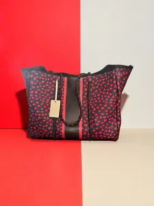 Neoprene Tote Bag Red Hearts Tote with Stylish Heart Pattern and Durable Neoprene Material
