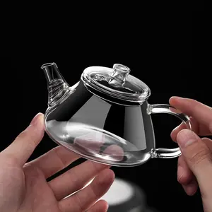 Small glass teapot, mini glass flower teapot, mini kung fu tea set, transparent small teapot, single pot, heat-resistant glass teacup