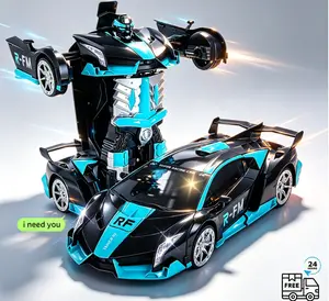 # big boy gifts Tibibee Transform RC Cars for Boys 4-12 2.4Ghz Remote Control 1:18 Scale Robot Deformation 360° Rotation Rechargeable Batteries Included High-Quality ABS Plastic Gift Set with Eye and Underbody Lights