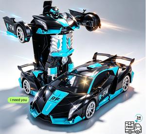 # big boy gifts Tibibee Transform RC Cars for Boys 4-12 2.4Ghz Remote Control 1:18 Scale Robot Deformation 360° Rotation Rechargeable Batteries Included High-Quality ABS Plastic Gift Set with Eye and Underbody Lights