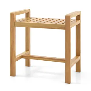 COSTWAY - Teak Wood Shower Bench for Inside Shower Shaving Legs