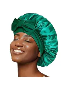 Satin Bonnet Silk Bonnet for Sleeping Silk Sleep Cap Double Layer Hair Bonnet with Elastic Tie Band for Curly Hair Night Cap