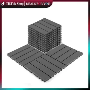 44-Pack 12"x12" Interlocking Deck Tiles, Waterproof Slip-Resistant for Patio, Poolside, Balcony, Dark Grey,Brown