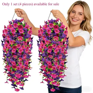 [UV-Resistant] 4-Pack UV-Resistant Artificial Morning Glory Vines, Vibrant Pink And Purple, Lifelike Petals, No Maintenance, Durable Plastic, Indoor/Outdoor Decor, Home Decoration, Ideal For Weddings Artificial Hanging Flowers
