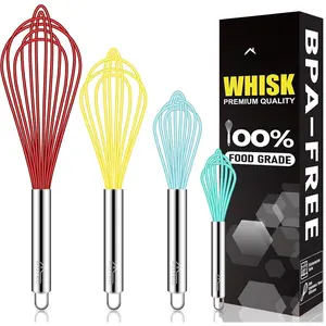 4 count  Whisks Set, Wire Balloon Whisks for cooking Egg Beater, Non-slip Handle Whisk for Non-stick Cookware  for Cooking, Stirring, Beating and Blending (Multicolor)