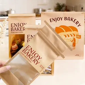 50pcs Thickened Kraft Paper Bakery Bags (S/M/L) - Stylish Bread Prints, High-Definition Window & Wire Sealing, Oil-Moisture Resistant for Home & Commercial Use