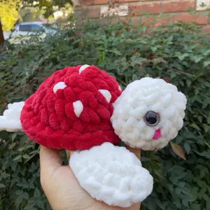 Crochet Musroom Velvet Crochet Amigurumi Turtle Plushie Stuffed Animal Customizable ToyTurtle  Chunky Yarn Mushroom Crocheted Soft Plushie