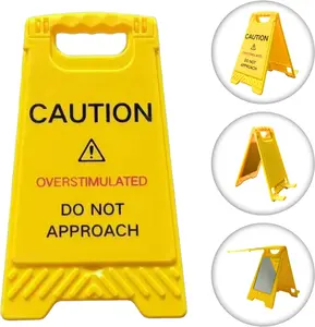 Caution Overstimulated Do Not Approach Sign - Funny Desk Decor, Multi-Functional Desk Signs, Funny Team Office Gifts, Gifts for Boss/Supervisor/Colleague,  Mirror Phone Stand Widget