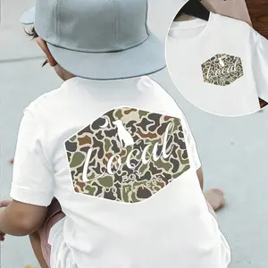 Little Boy Camouflage Pattern Kids Shirt, Hunting Dog Short Sleeve Shirt,Hunting Season Toddler Shirt, Chocolate Lab Dog Mallard Tee, Cute Kids Tee