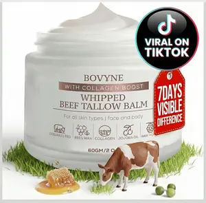 Beef Tallow for Skin 100% Organic Grass-Fed Whipped Face & Body Moisturizer with Collagen Boost, Honey, Beeswax & Oils – Non-Sticky, Fast Absorbing, Gentle for All Skin Types 2 Oz