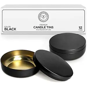 Hearts & Crafts Tin Candle Jars for Making Candles - Candle Tins 16oz - 12 Tin Candle Jars with Lids for Candle Making - Black