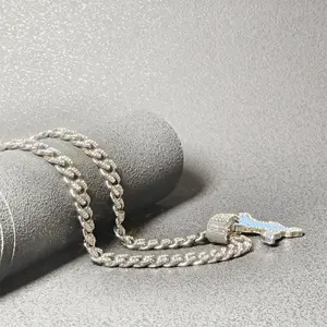 (Detroit) Sparkling Rhinestones Cuban Necklace [D.L.] Blue_Lion Graphic Pendant, Men's Hip-Hop Style Chain for Woman, 3pcs set Fashion Gift, Gold & Silver, A necklace that does not fade easily and is of high quality