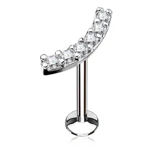 Fifth Cue CZ Curve 16G Surgical Steel Cartilage Stud With Internally Threaded Labret
