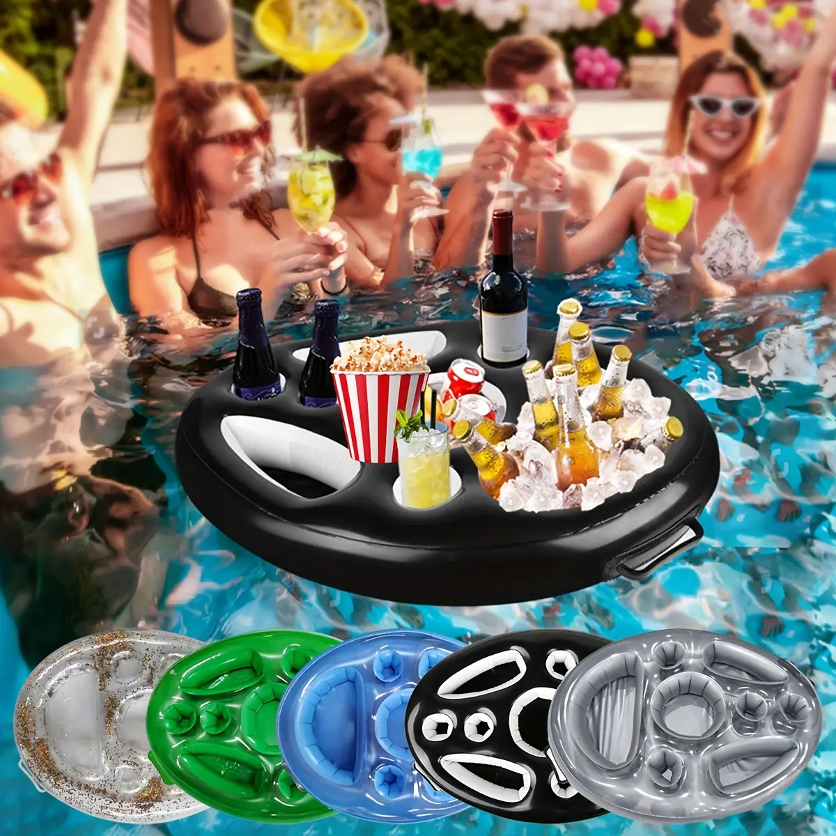 PVC Inflatable Ice Bar, Multi Purpose Inflatable, Pool Drink Holder, Multi-Hole Cup Mats, Floating Snack Tray, Pool Party Plates, Inflatable Pool Floaters, Portable Summer Float, Perfect for Summer Fun