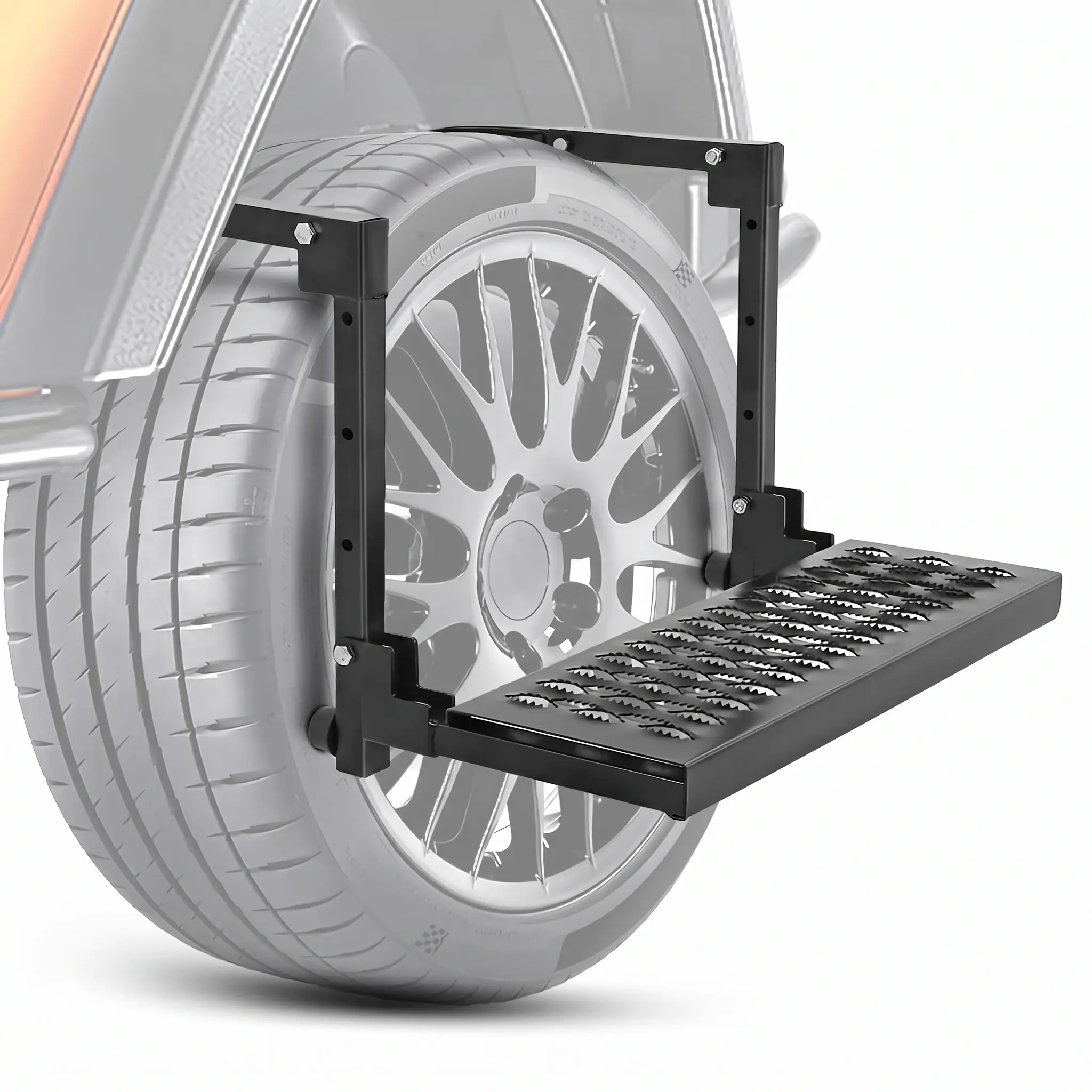 Durable Metal Tire Access Step for Truck, SUV - Non-Slip Steel Surface, Height Adjust & Adjustable Width for 10"-14" Tires, 350 Lbs Load Capacity, Easy Installation, Black