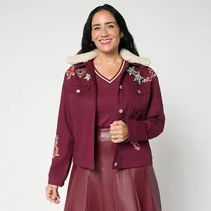 G by Giuliana Black Label Cropped G-Soft Denim Jacket with Embroidery
