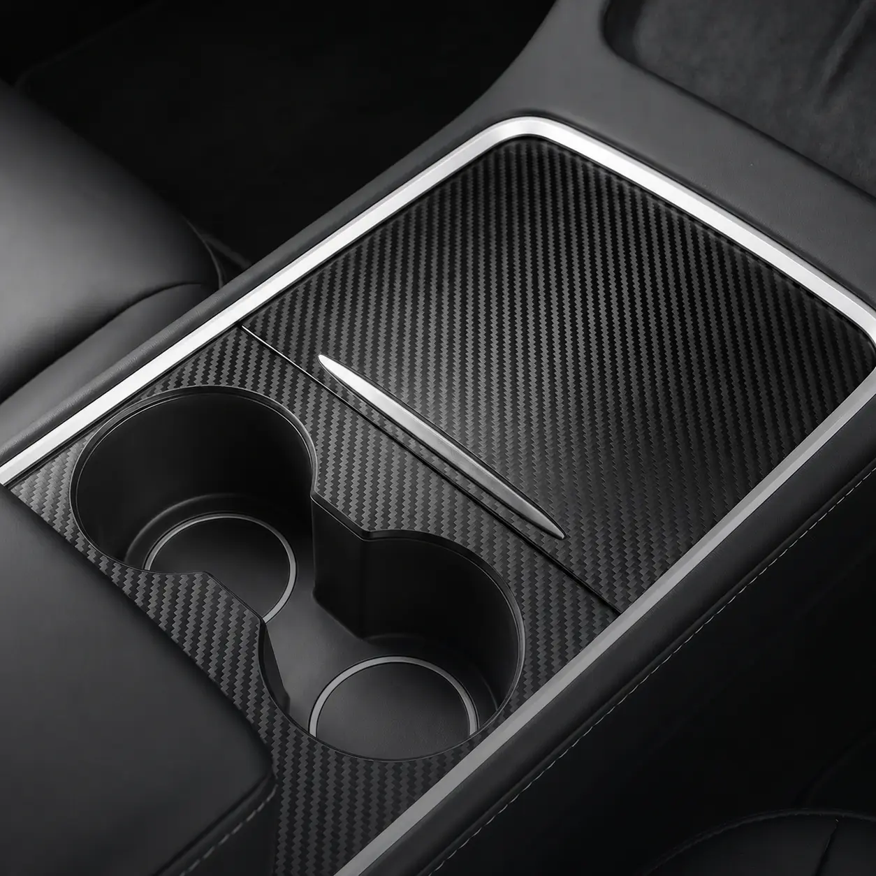 Carbon Fiber Look Center Console Cover for Tesla Model 3 & Model Y (2021-2026), PVC Peel-and-Stick Pre-Cut Interior Sticker, Scratch-Resistant, Easy-Install, Old & New Style Options, Interior Protection