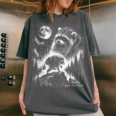 Comfort Colors Vintage Jimothy Raccoon T Shirt, Seattle Feral Legend Graphic Tee, Retro Moon Graphic Tshirt, Funny Trash Panda Cottagecore Animal