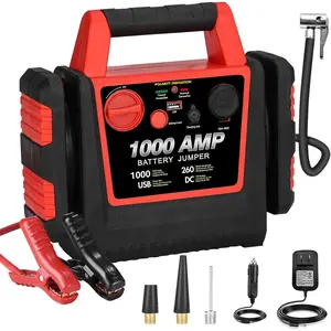 Jump Starter-1000Amp 12V Lead-Acid  Jump Box with 260PSI Air Compressor, 10000 mAh Portable Power Station, Jump Pack for  Up to 5L Gas or Diesel