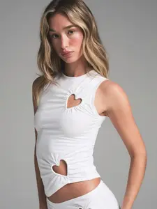 Heart-shaped openwork sleeveless slim-fit top, Women, three-dimensional heart openwork design, sleeveless cut reveals arm contours, slim-fit silhouette accentuates waist-to-hip ratio, sweet and edgy