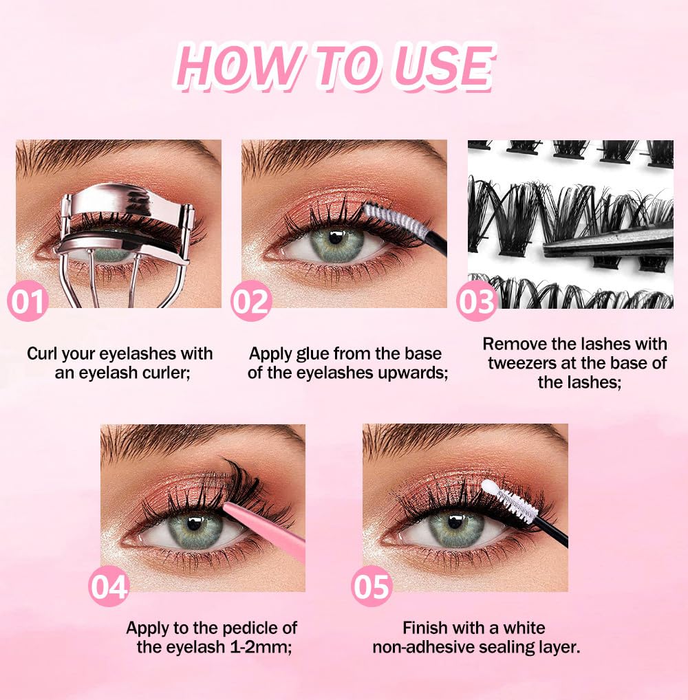 DIY Lashes – individual clusters or a complete kit to customize! Wet-look waterproof eyelash extensions, wispy manga kawaii doll lashes, feline lash look, Medusa Lash, handmade lashes. #SummerVibes