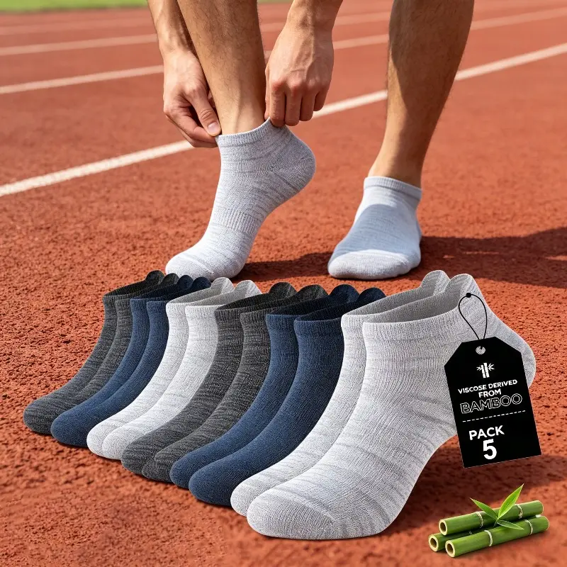 Men's Bamboo Fiber Adhesive Low Top Plain Ankle Socks (5 Pairs) - Casual Comfy, Comfy Breathable, All Seasons, Sweat-Absorbing, Reinforced Heel, Machine Washable, for Sports & Daily Wear (Also for Women), Casual Comfy Socks, Comfy Breathable Socks