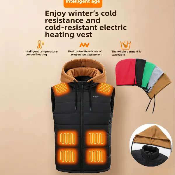 Men Women Smart Heated Vest Removable Hood Design 6 Heating Zones Three Gear Temperature Adjustment Winter Warm Electric Heating Gilet
