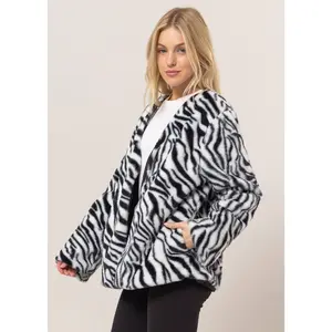 Zebra Print Faux Fur Jacket