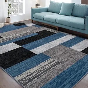 Modern Geometric Patchwork Beige Rug, 5x8ft Large Rockwood Collection Carpet | Floor Decor for Living Room Bedroom Dining Room Entryway Office Nursery