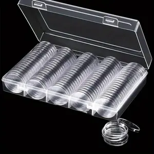 100 Coin Storage Boxes, Transparent Collectible Coin Storage Boxes, Clear Storage Box - Available in 27mm sizes, sturdy PVC storage boxes with multiple compartments, ideal for souvenirs, coin collection storage, Secure