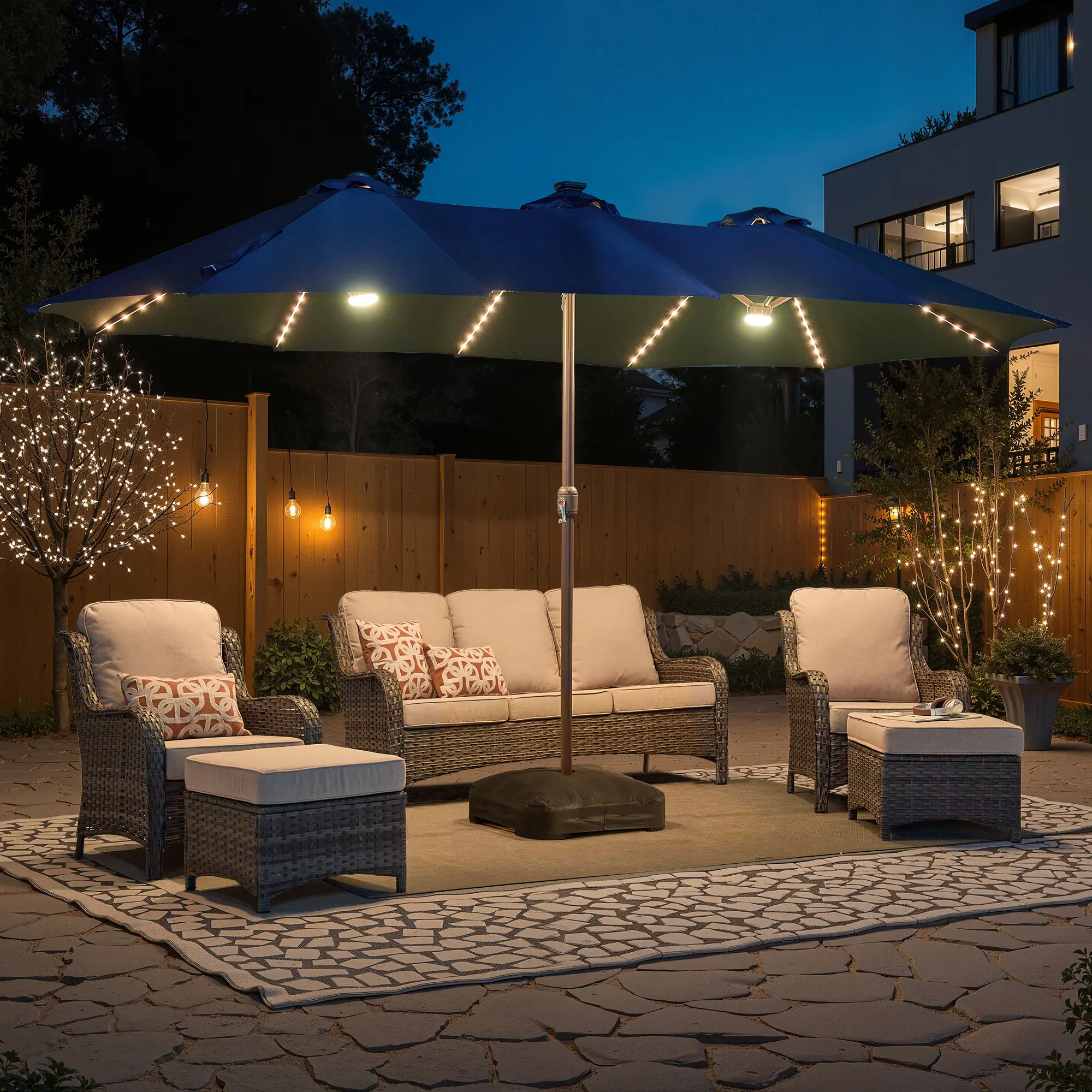 Dark Blue With Solar Colored Lights