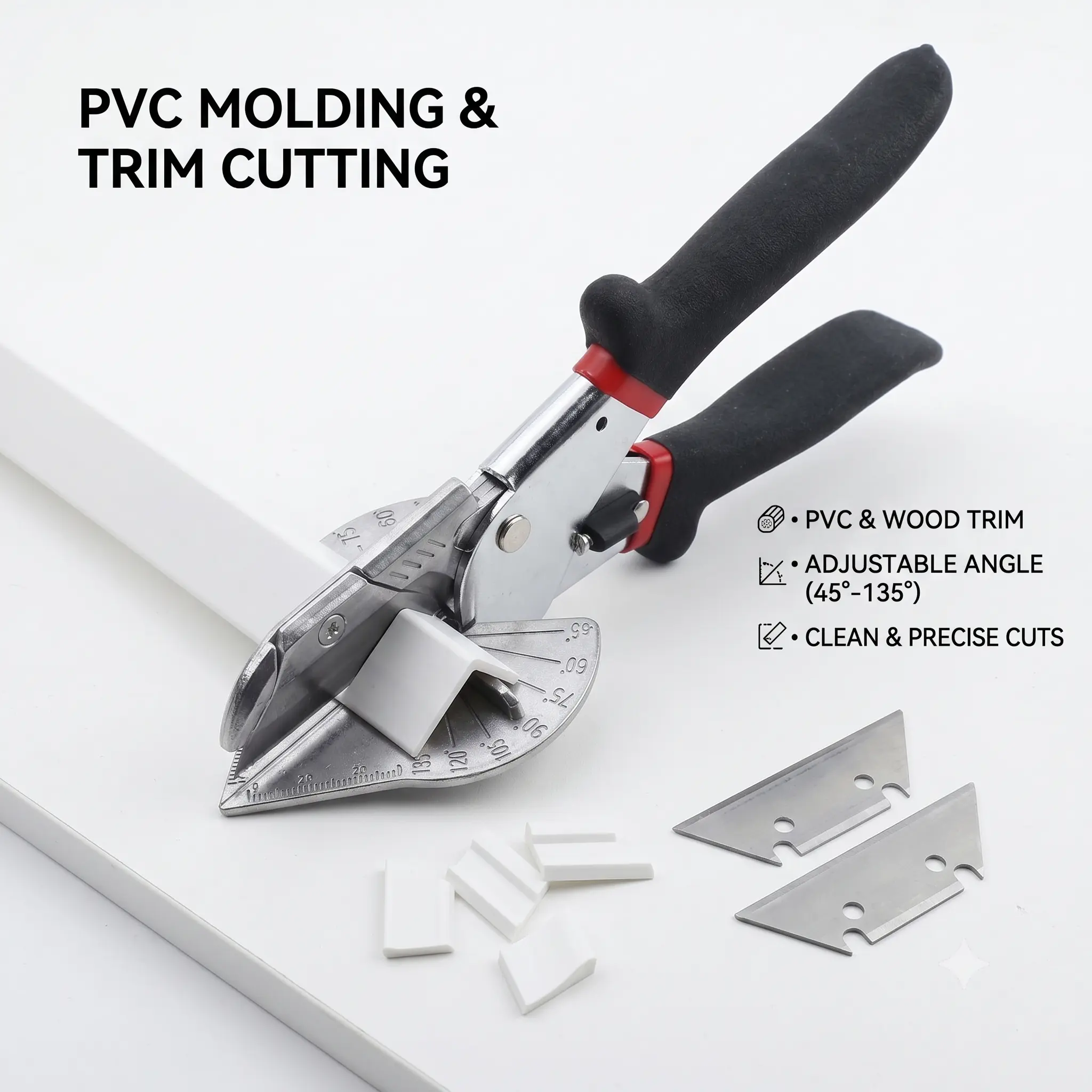 Multi-Angle Mitre Cutting Scissors, 45-135 Degree Adjustable Hand Edge Cutter for PVC Plastic, Soft Wood, Home DIY Projects