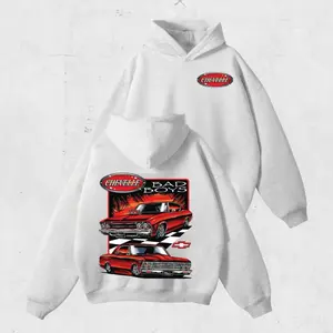 Vintage Muscle Car Graphic Sweatshirt, Chevelle Bad Boys Hoodie–Classic Red Chevy Chevelle Pullover for Car Enthusiasts & Auto Lovers Casual Fabric