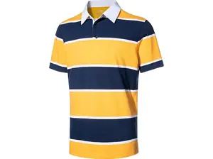 Men's Polo Shirts Long Sleeve Striped Dry Fit Casual Collared Pique Golf Polo Shirts for Mens