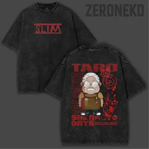 Chibi Taro Sakamoto Days Oversized Vintage Washed Tee – Fun Manga Graphic in Heavy Cotton | Collector Otaku Streetwear Top Womenswear