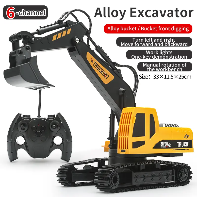 rc digger toy for kids remote control construction toy excavator toy with lights kids rc truck toy building toy boys toy realistic digger toy